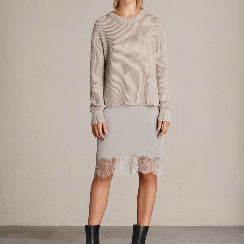 Allsaints Eloise sweater and lace slip dress set oatmeal brown size S